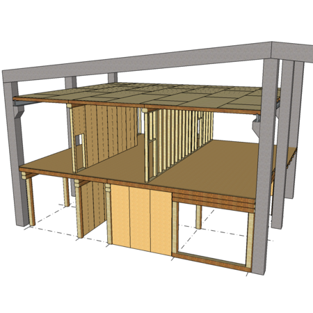 Stuntwerk Senden, Rundholzbalken, 3-Dimensionaler Plan Front